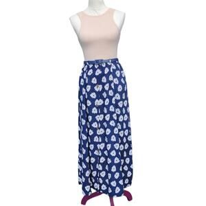 Vintage, Navy & White Printed Button Down Maxi Skirt. Size: 2